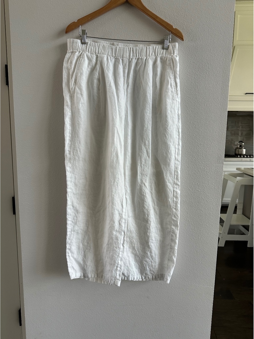 Eileen Fisher Linen White Elastic Waist Pants Size M